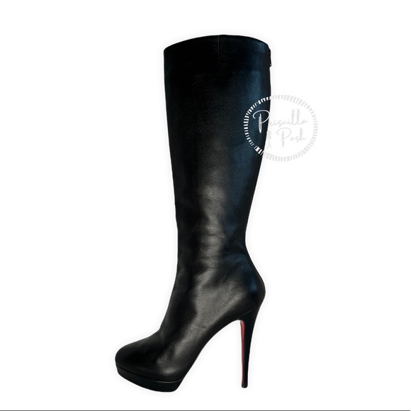 Christian Louboutin Black Leather New Simple Botta Knee Length Boots Size  36 at 1stDibs